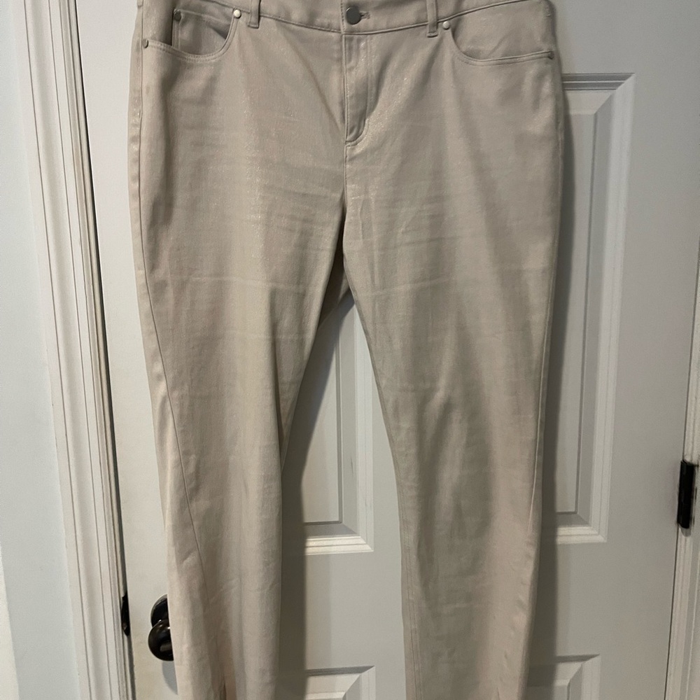 Beige Straight-Leg Pants